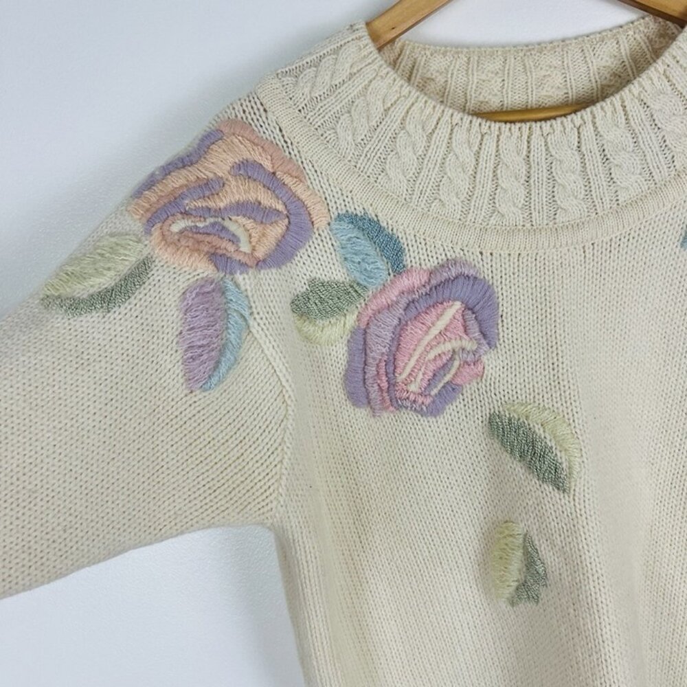 Vintage Renee Tener for Jeanne‎ Pierre Sz L Embroidered Pastel Sweater Coquette - Picture 2 of 8